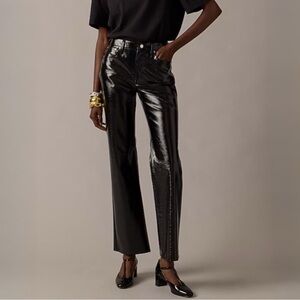 {J. Crew} "Demi Boot Pants" Black Faux Patent Crinkle Leather Bootcut Jeans